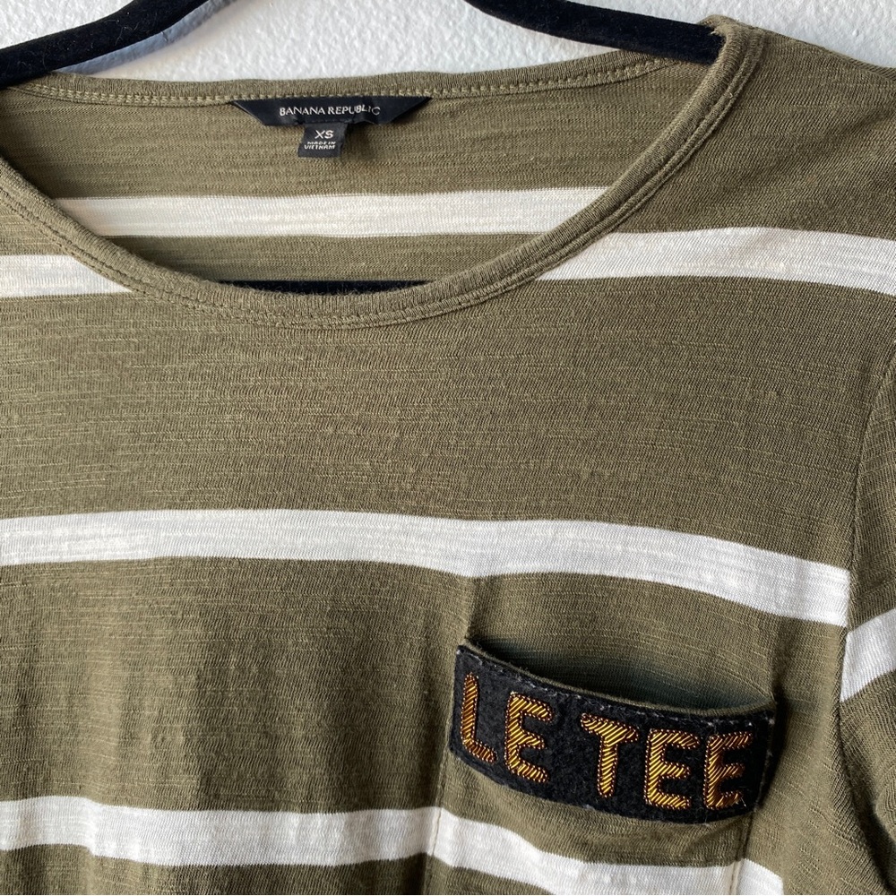Banana republic green striped long sleeve. French shirt. Paris woman’s top xs